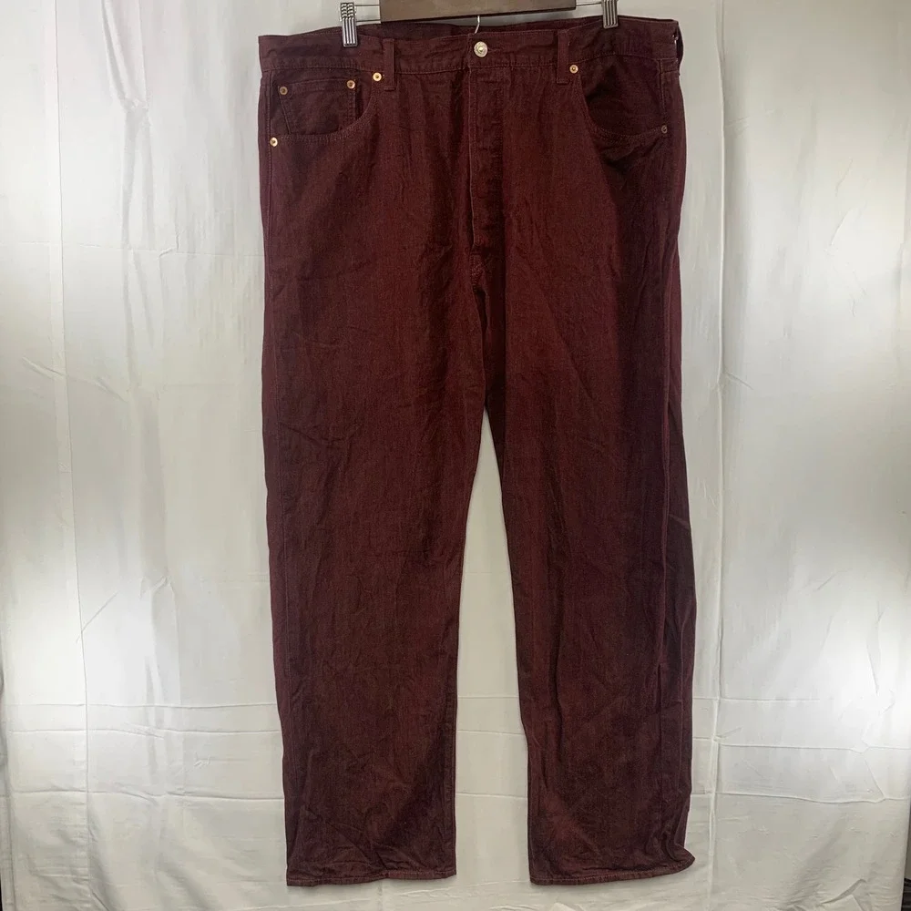 Levi's 501 Original Jeans Mens W42 L32 Burgundy‎ Maroon Button Fly Straight Leg